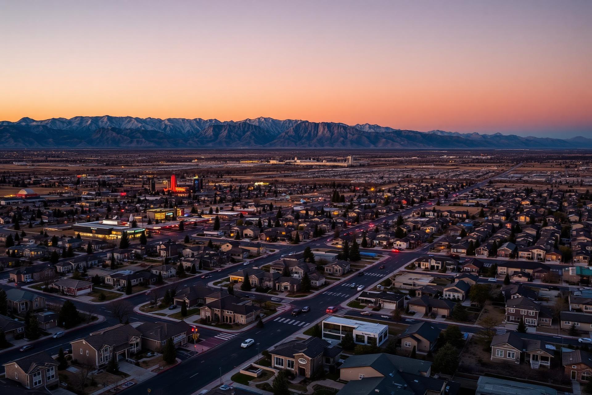 Reno Nevada at twilight with the Sierra Nevada mountains